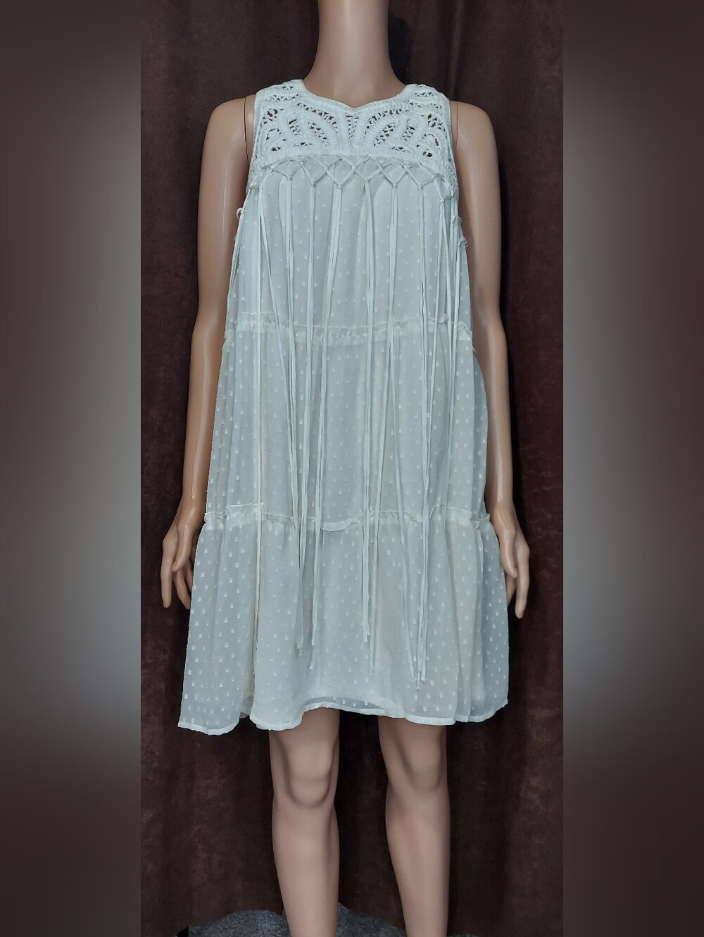 NWOT! VENUS Light Cream Swiss Dot Slip Dress